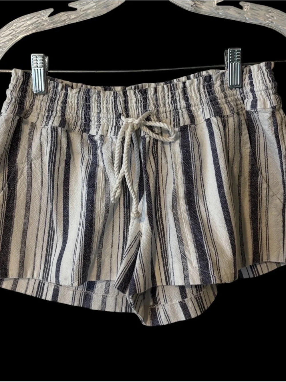 Roxy High-Waist Striped Drawstring Shorts - Navy & White